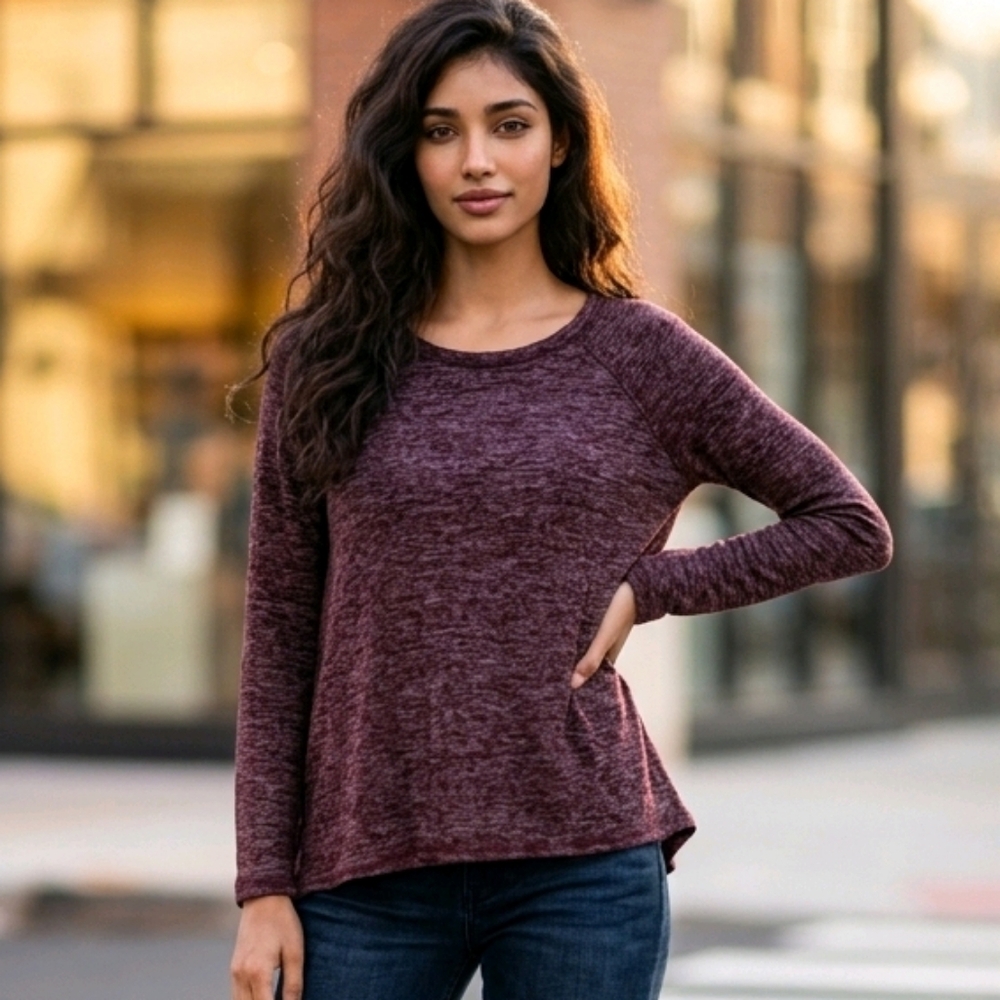 Hollister XS Maroon Space Dye Long Sleeve Lightweight Knit Sweater Casual Top